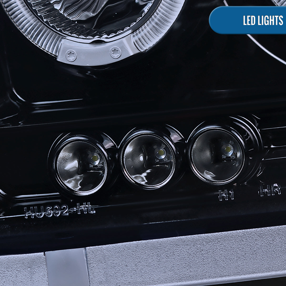 Ronnin - Se adapta a Dodge Dakota 2005-2007. Montaje de faros delanteros de proyector LED de doble aro de repuesto y mejora | Par ahumado negro
