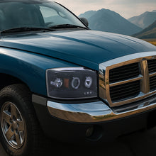 Ronnin - Se adapta a Dodge Dakota 2005-2007. Montaje de faros delanteros de proyector LED de doble aro de repuesto y mejora | Par ahumado negro