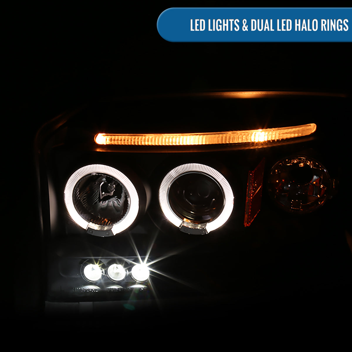 Ronnin - Se adapta a Dodge Dakota 2005-2007, mejora, reemplazo, luces delanteras de proyector LED de doble aro, conjunto de faros, par | Negro