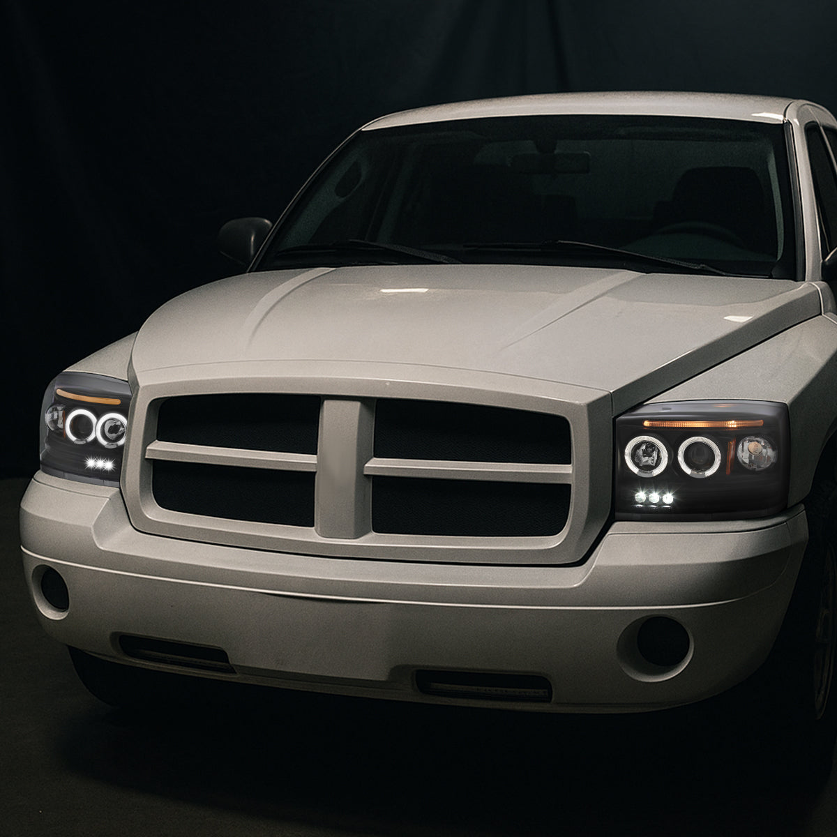 Ronnin - Se adapta a Dodge Dakota 2005-2007, mejora, reemplazo, luces delanteras de proyector LED de doble aro, conjunto de faros, par | Negro