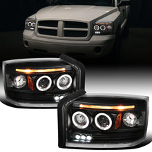 Ronnin - Se adapta a Dodge Dakota 2005-2007, mejora, reemplazo, luces delanteras de proyector LED de doble aro, conjunto de faros, par | Negro