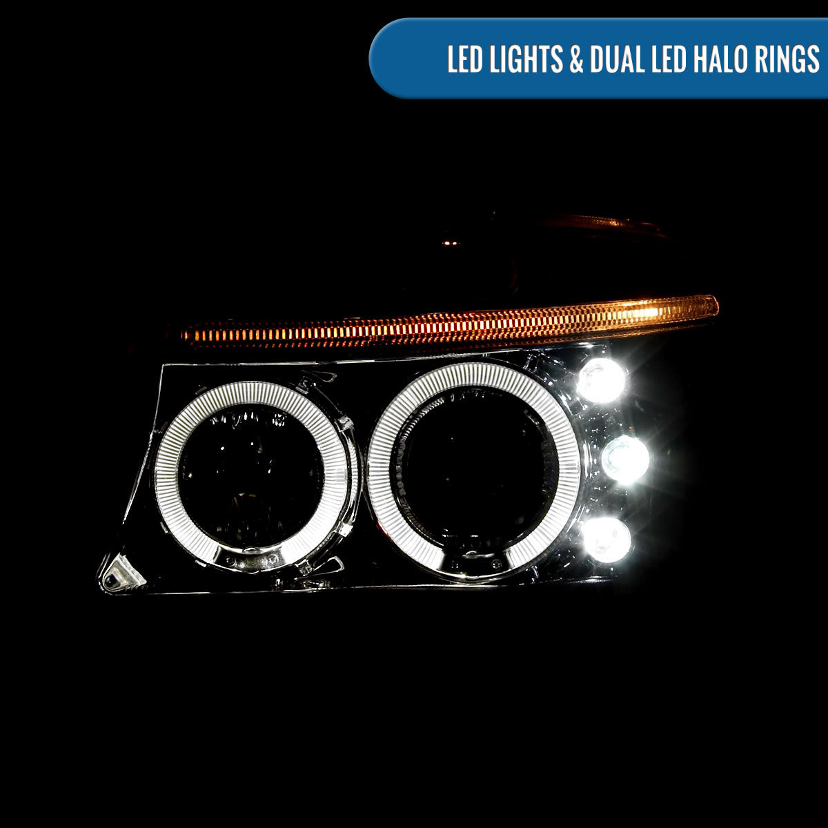 1997-2004 Dodge Dakota Durango Upgrade Replacement LED Dual Rims Running Lights Projector Headlights Assembly Pair | Chrome