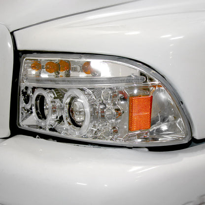 1997-2004 Dodge Dakota Durango Upgrade Replacement LED Dual Rims Running Lights Projector Headlights Assembly Pair | Chrome