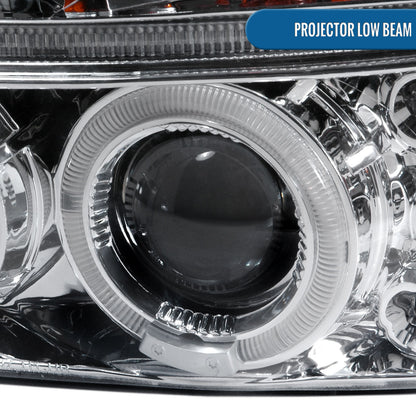 1997-2004 Dodge Dakota Durango Upgrade Replacement LED Dual Rims Running Lights Projector Headlights Assembly Pair | Chrome