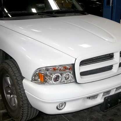 1997-2004 Dodge Dakota Durango Upgrade Replacement LED Dual Rims Running Lights Projector Headlights Assembly Pair | Chrome