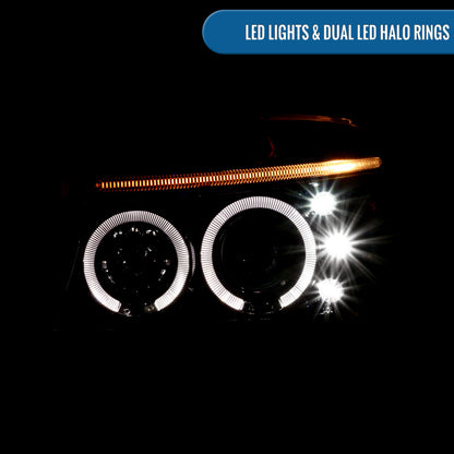 Ronnin - Compatible con Dodge Dakota Durango 1997-2004 Mejora de Luces LED de Circulación Diurna de Doble Aro Reemplazo de Faros Delanteros con Proyector Ensamblaje Par | Negro Brillante