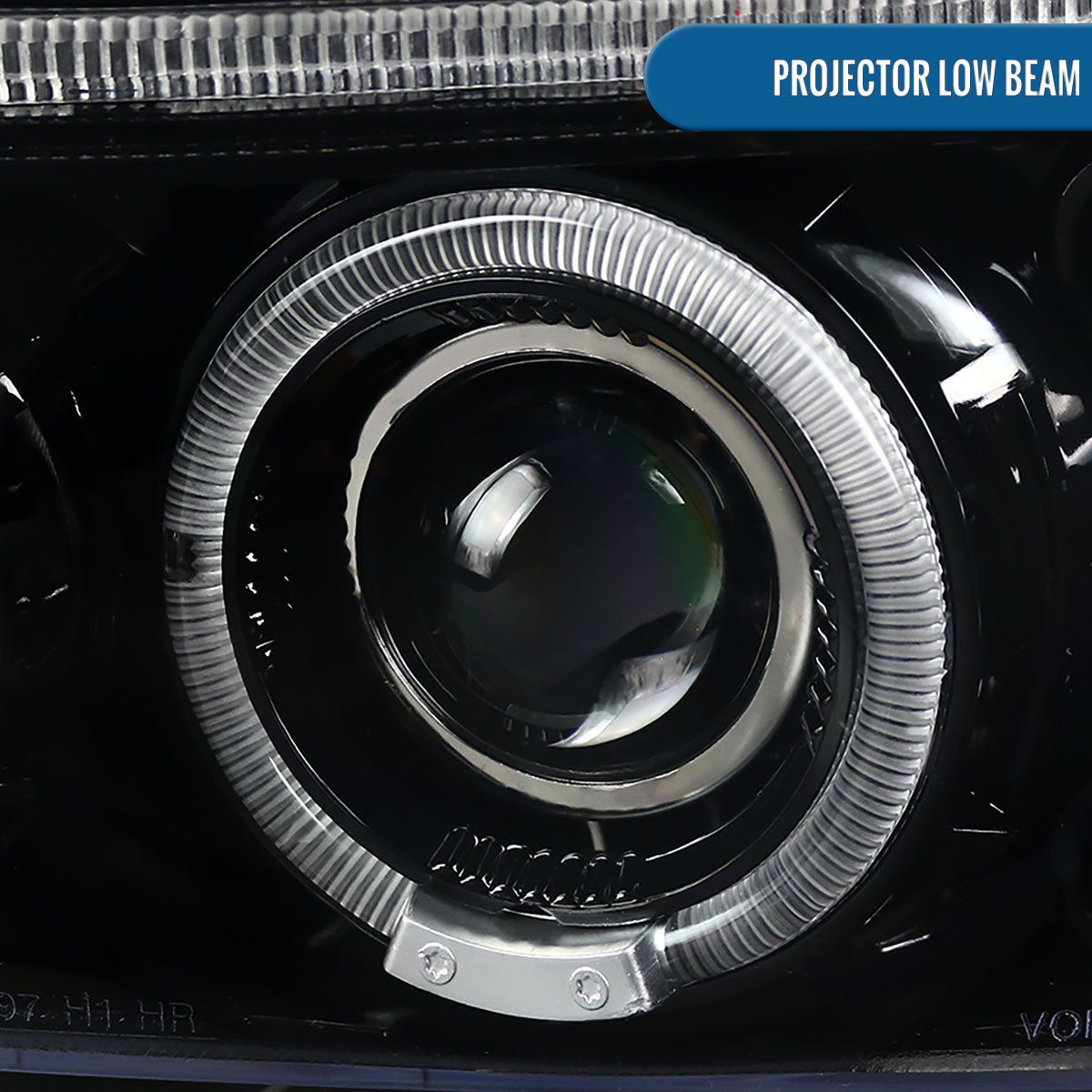 Ronnin - Compatible con Dodge Dakota Durango 1997-2004 Mejora de Luces LED de Circulación Diurna de Doble Aro Reemplazo de Faros Delanteros con Proyector Ensamblaje Par | Negro Brillante