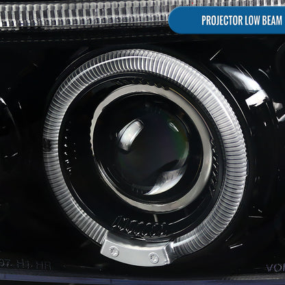 Ronnin - Compatible con Dodge Dakota Durango 1997-2004 Mejora de Luces LED de Circulación Diurna de Doble Aro Reemplazo de Faros Delanteros con Proyector Ensamblaje Par | Negro Brillante