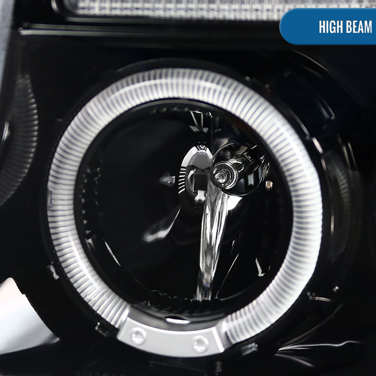 Ronnin - Compatible con Dodge Dakota Durango 1997-2004 Mejora de Luces LED de Circulación Diurna de Doble Aro Reemplazo de Faros Delanteros con Proyector Ensamblaje Par | Negro Brillante