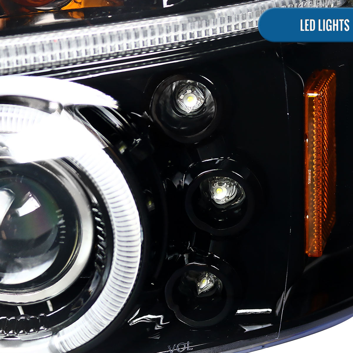 Ronnin - Compatible con Dodge Dakota Durango 1997-2004 Mejora de Luces LED de Circulación Diurna de Doble Aro Reemplazo de Faros Delanteros con Proyector Ensamblaje Par | Negro Brillante