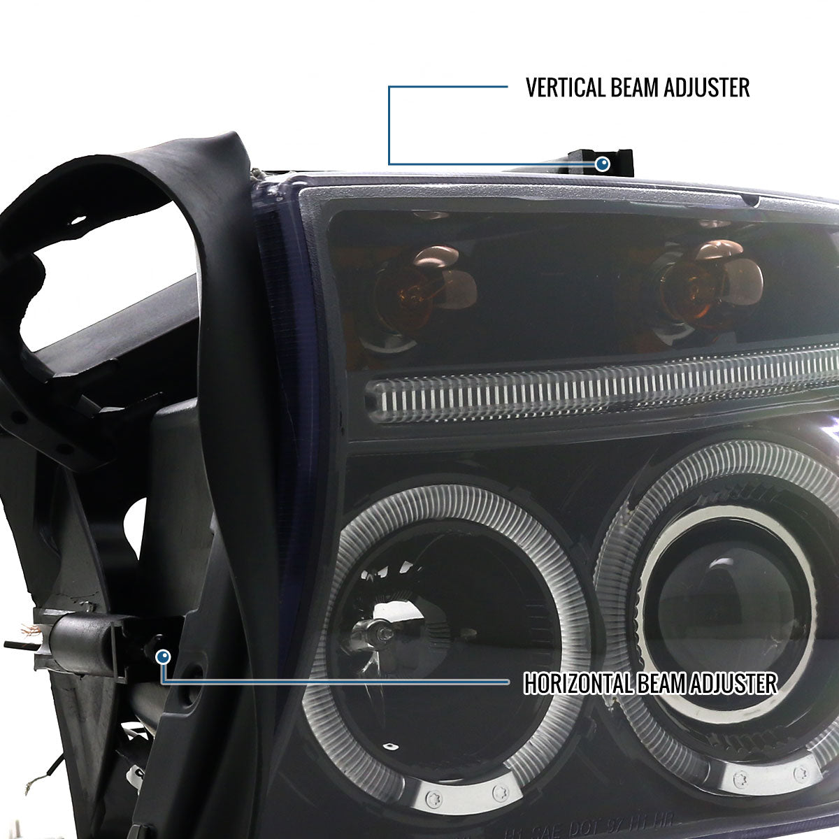Ronnin - Compatible con Dodge Dakota Durango 1997-2004 Mejora de Luces LED de Circulación Diurna de Doble Aro Reemplazo de Faros Delanteros con Proyector Ensamblaje Par | Negro Brillante