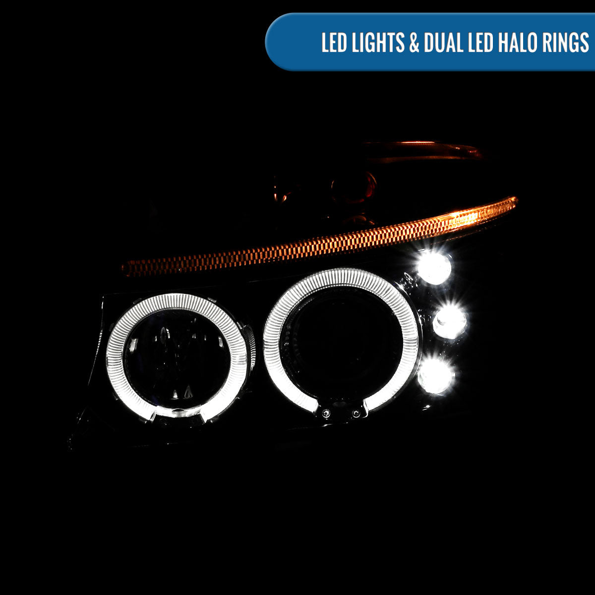 Ronnin - Compatible con Dodge Dakota Durango 1997-2004, actualización de luces de marcha LED de doble halo, faros delanteros tipo proyector, conjunto par | Negro Ahumado