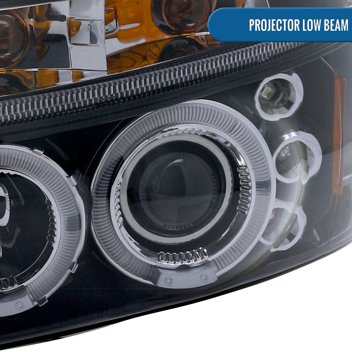 Ronnin - Compatible con Dodge Dakota Durango 1997-2004, actualización de luces de marcha LED de doble halo, faros delanteros tipo proyector, conjunto par | Negro Ahumado