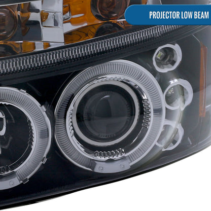 Ronnin - Compatible con Dodge Dakota Durango 1997-2004, actualización de luces de marcha LED de doble halo, faros delanteros tipo proyector, conjunto par | Negro Ahumado