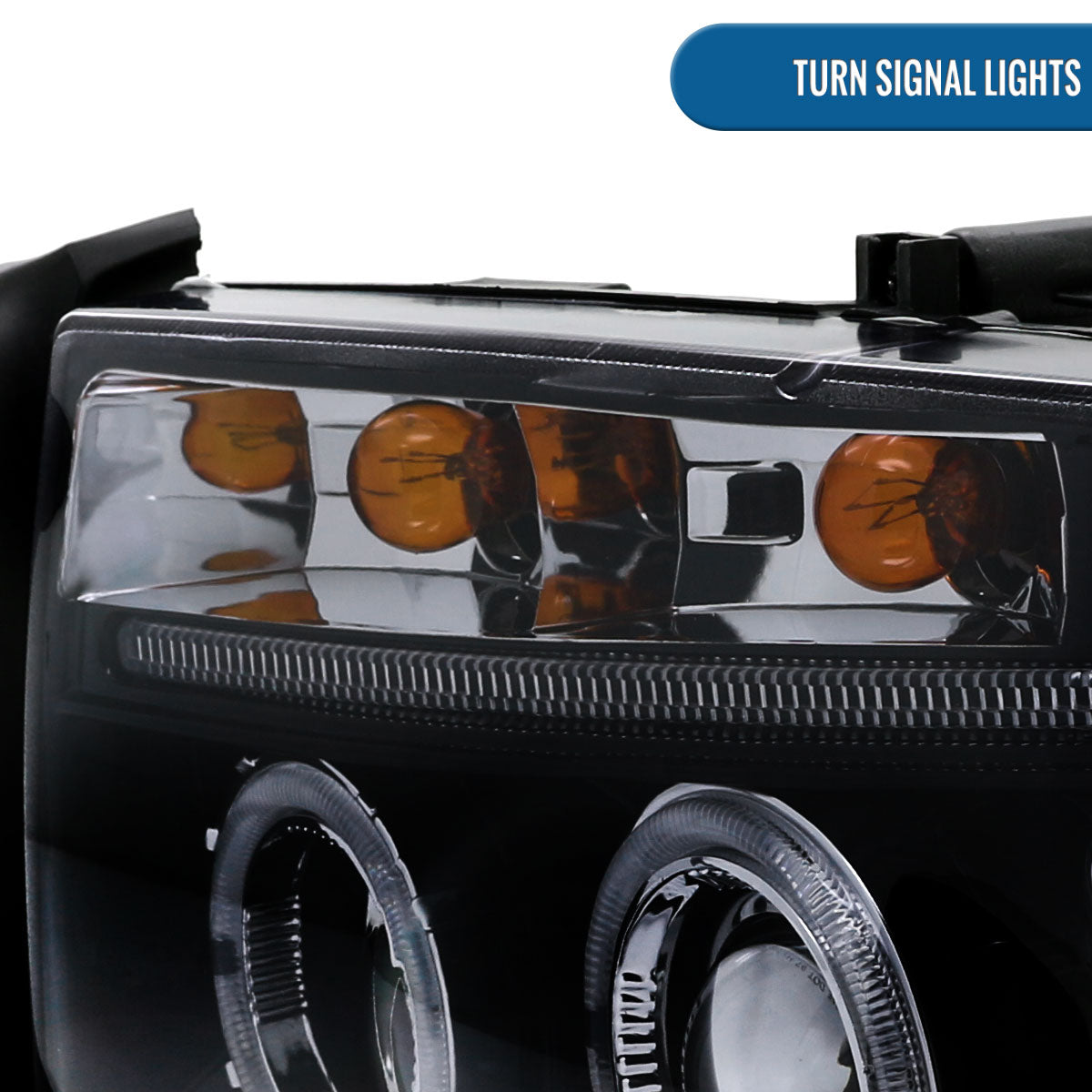 Ronnin - Compatible con Dodge Dakota Durango 1997-2004, actualización de luces de marcha LED de doble halo, faros delanteros tipo proyector, conjunto par | Negro Ahumado