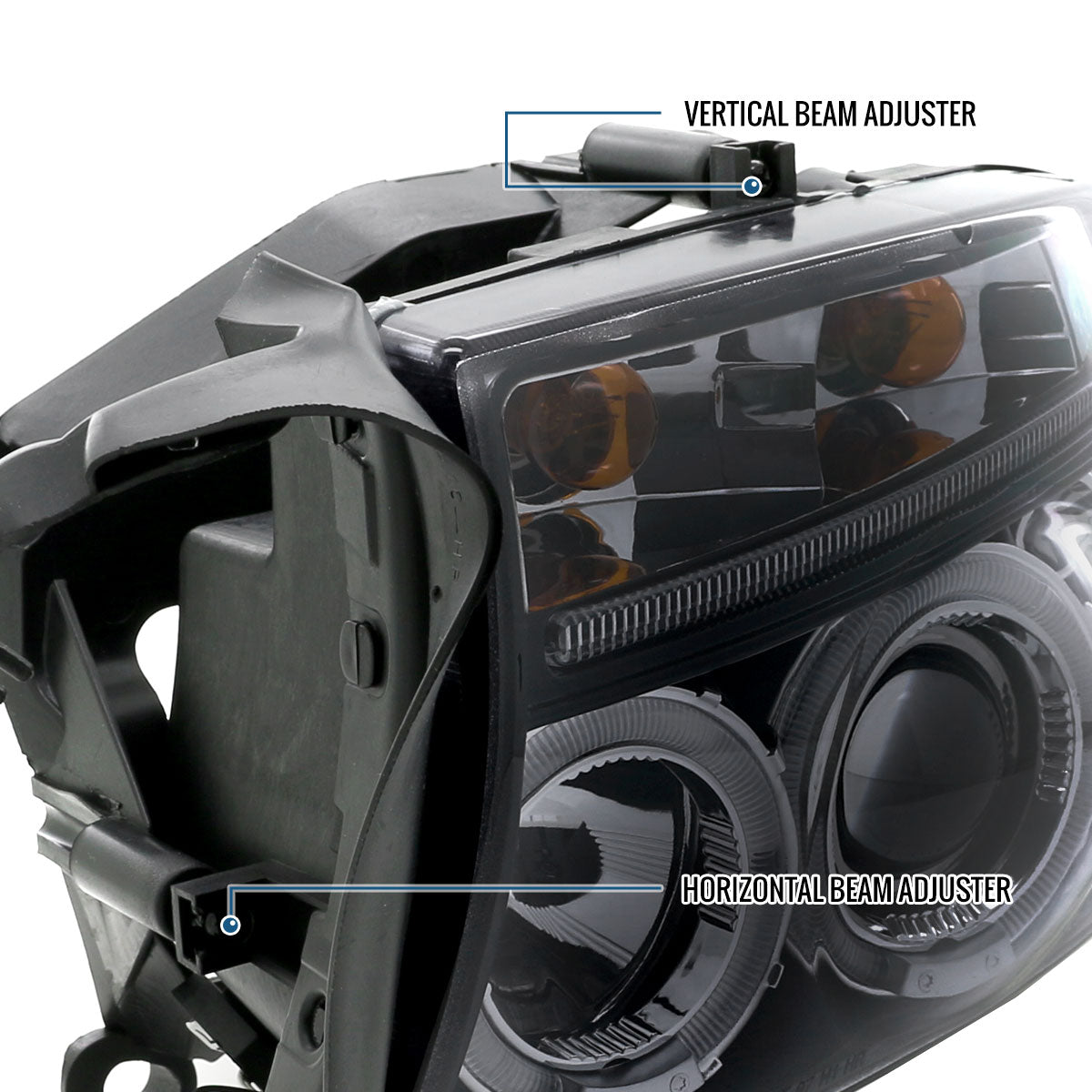 Ronnin - Compatible con Dodge Dakota Durango 1997-2004, actualización de luces de marcha LED de doble halo, faros delanteros tipo proyector, conjunto par | Negro Ahumado