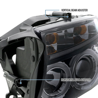 Ronnin - Compatible con Dodge Dakota Durango 1997-2004, actualización de luces de marcha LED de doble halo, faros delanteros tipo proyector, conjunto par | Negro Ahumado