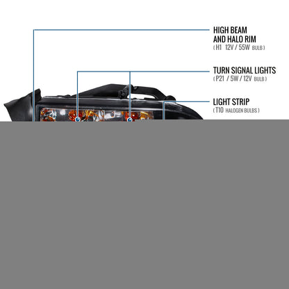 Ronnin - Compatible con Dodge Dakota Durango 1997-2004, actualización de luces de marcha LED de doble halo, faros delanteros tipo proyector, conjunto par | Negro Ahumado