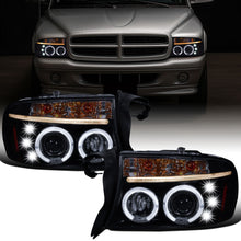 Ronnin - Fits 1997-2004 Dodge Dakota Durango Upgrade Replacement LED Dual Rims Running Lights Projector Headlights Assembly Pair | Black Smoke
