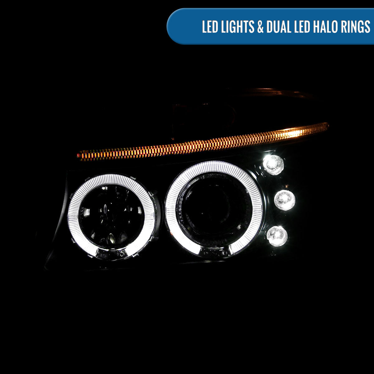 Ronnin - Se adapta a Dodge Dakota Durango 1997-2004 Mejora de repuesto LED Doble Aro Luces de circulación Conjunto de faros proyectores Par | Negro