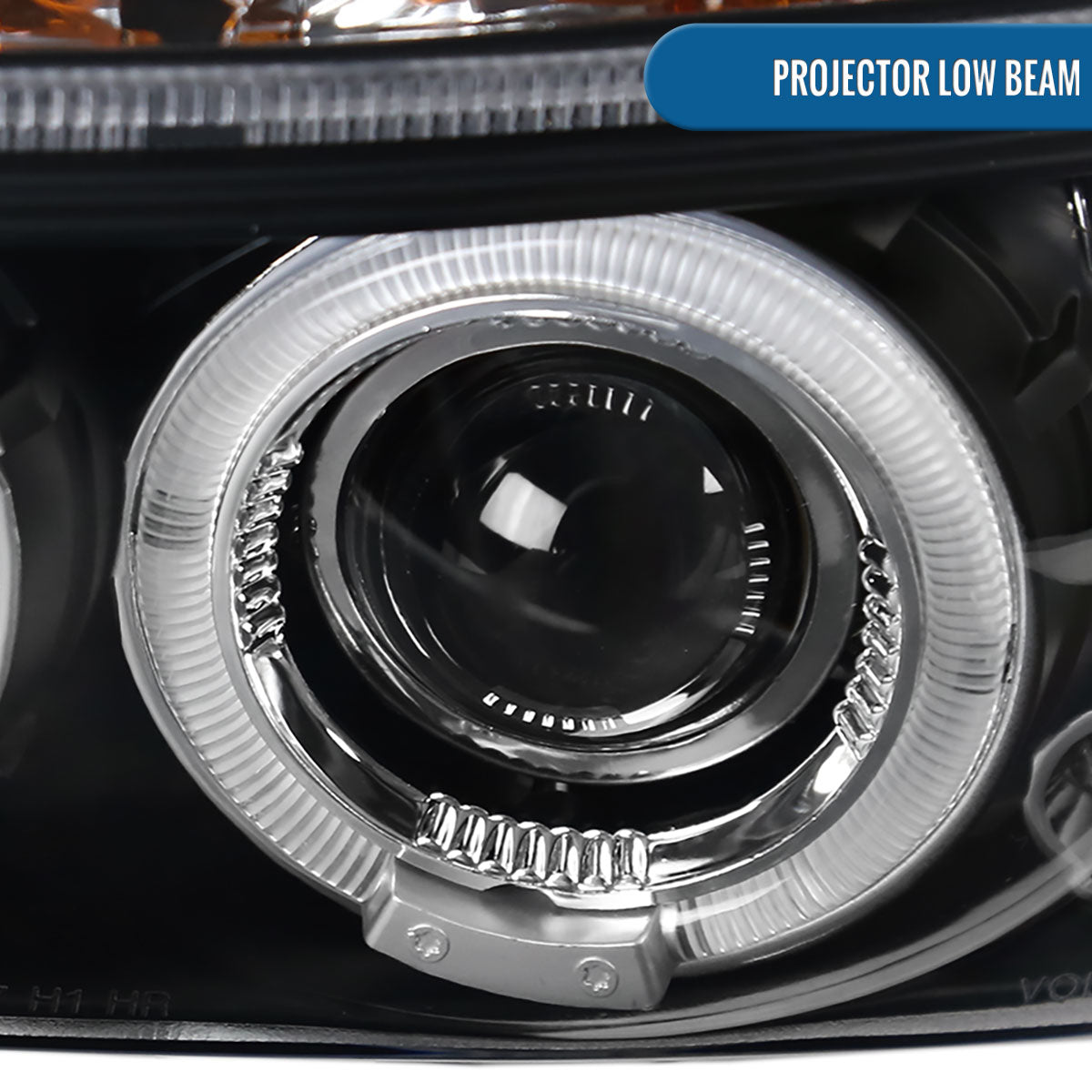 Ronnin - Se adapta a Dodge Dakota Durango 1997-2004 Mejora de repuesto LED Doble Aro Luces de circulación Conjunto de faros proyectores Par | Negro