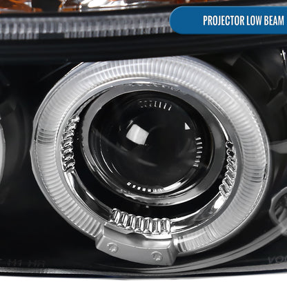 Ronnin - Se adapta a Dodge Dakota Durango 1997-2004 Mejora de repuesto LED Doble Aro Luces de circulación Conjunto de faros proyectores Par | Negro