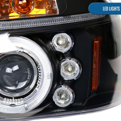 Ronnin - Se adapta a Dodge Dakota Durango 1997-2004 Mejora de repuesto LED Doble Aro Luces de circulación Conjunto de faros proyectores Par | Negro