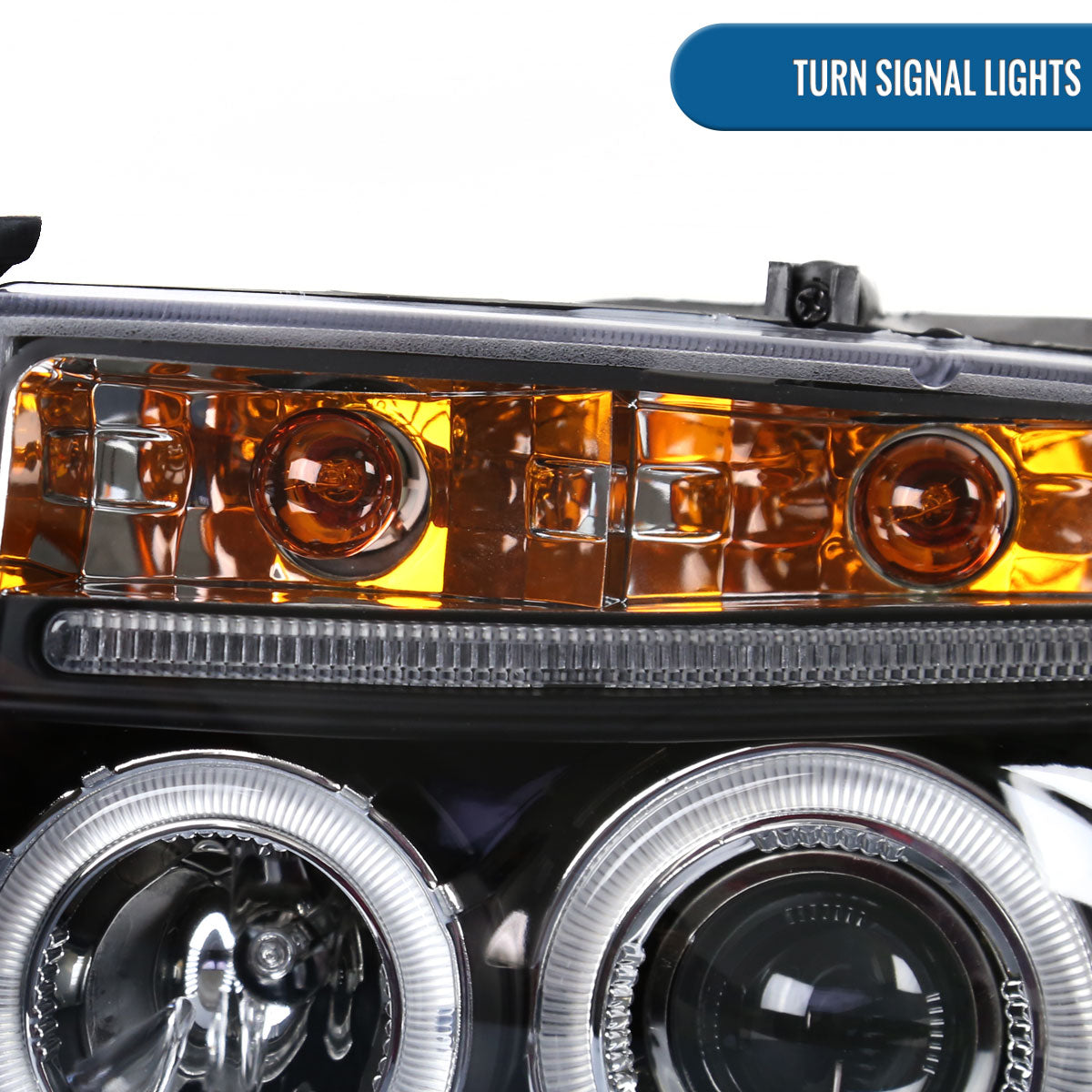 Ronnin - Se adapta a Dodge Dakota Durango 1997-2004 Mejora de repuesto LED Doble Aro Luces de circulación Conjunto de faros proyectores Par | Negro