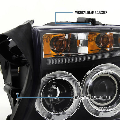 Ronnin - Se adapta a Dodge Dakota Durango 1997-2004 Mejora de repuesto LED Doble Aro Luces de circulación Conjunto de faros proyectores Par | Negro