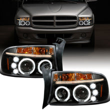 Ronnin - Fits 1997-2004 Dodge Dakota Durango Upgrade Replacement LED Dual Rims Running Lights Projector Headlights Assembly Pair | Black