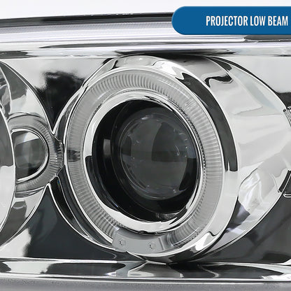 Ronnin - Fits 1999-2007 GMC Sierra Classic Yukon Denali Upgraded Replacement LED Dual Halo Rims Running Lights Projector Headlights Assembly Pair | Chrome