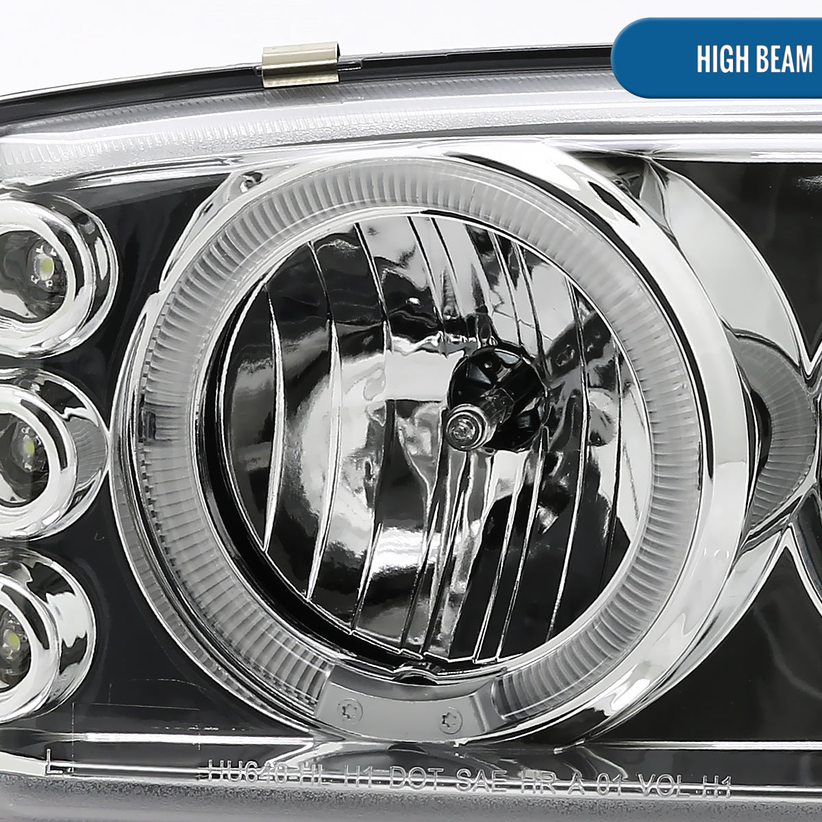 Ronnin - Fits 1999-2007 GMC Sierra Classic Yukon Denali Upgraded Replacement LED Dual Halo Rims Running Lights Projector Headlights Assembly Pair | Chrome