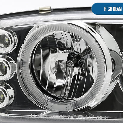 Ronnin - Fits 1999-2007 GMC Sierra Classic Yukon Denali Upgraded Replacement LED Dual Halo Rims Running Lights Projector Headlights Assembly Pair | Chrome