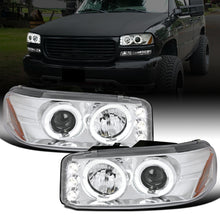 Ronnin - Fits 1999-2007 GMC Sierra Classic Yukon Denali Upgraded Replacement LED Dual Halo Rims Running Lights Projector Headlights Assembly Pair | Chrome