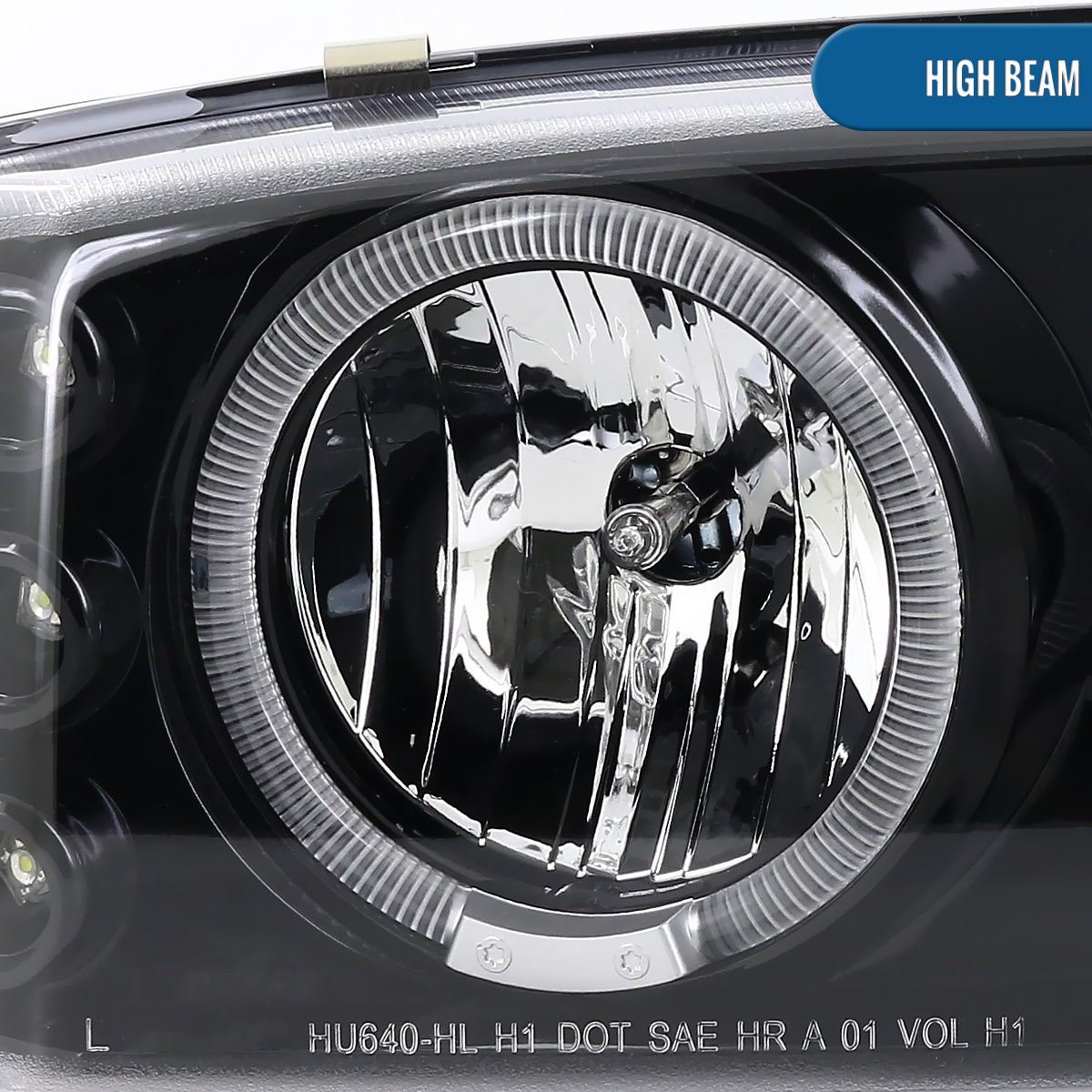 Ronnin - Fits 1999-2007 GMC Sierra Classic Yukon Denali Upgraded Replacement LED Dual Halo Rims Running Lights Projector Headlights Assembly Pair | Glossy Black