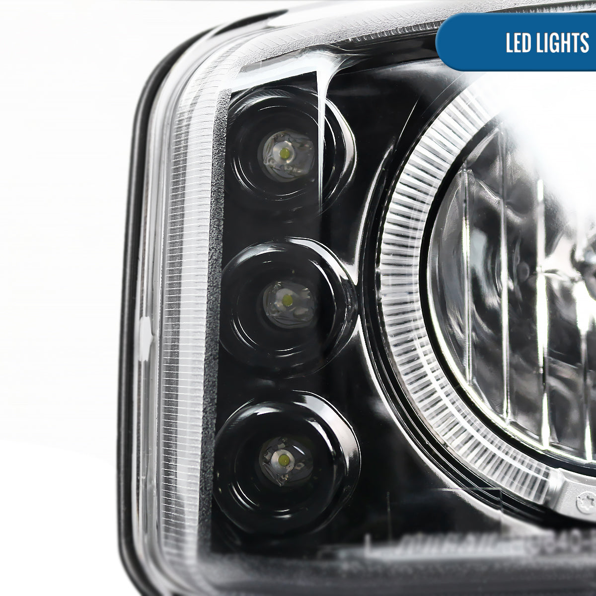 Ronnin - Fits 1999-2007 GMC Sierra Classic Yukon Denali Upgraded Replacement LED Dual Halo Rims Running Lights Projector Headlights Assembly Pair | Glossy Black