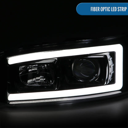 Ronnin - Fits 1999-2007 GMC Sierra Yukon XL Denali Upgraded Replacement LED Tube Running Lights Projector Headlights Assembly Pair | Glossy Black