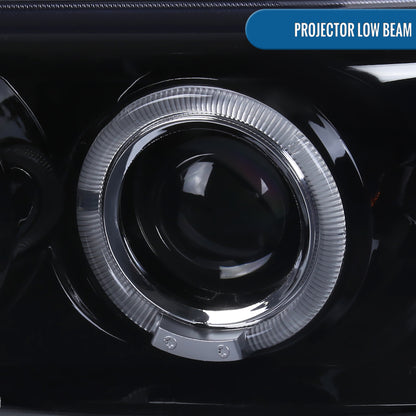 Ronnin - Fits 1999-2007 GMC Sierra Classic Yukon Denali Upgraded Replacement LED Dual Halo Rims Running Lights Projector Headlights Assembly Pair | Black Smoke