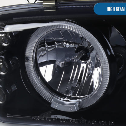Ronnin - Fits 1999-2007 GMC Sierra Classic Yukon Denali Upgraded Replacement LED Dual Halo Rims Running Lights Projector Headlights Assembly Pair | Black Smoke