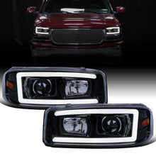 Ronnin - Fits 1999-2007 GMC Sierra Yukon XL Denali Upgraded Replacement LED Tube Running Lights Projector Headlights Assembly Pair | Black Smoke