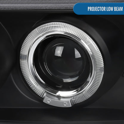 Ronnin - Fits 1999-2007 GMC Sierra Classic Yukon Denali Upgraded Replacement LED Dual Halo Rims Running Lights Projector Headlights Assembly Pair | Black