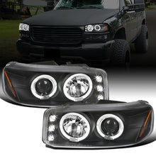 Ronnin - Fits 1999-2007 GMC Sierra Classic Yukon Denali Upgraded Replacement LED Dual Halo Rims Running Lights Projector Headlights Assembly Pair | Black