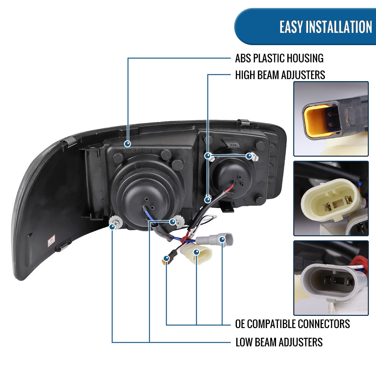 Ronnin - Fits 1999-2007 GMC Sierra Yukon XL Denali Upgraded Replacement LED Tube Running Lights Projector Headlights Assembly Pair | Black