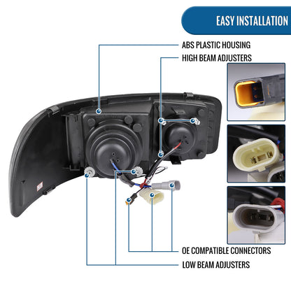 Ronnin - Fits 1999-2007 GMC Sierra Yukon XL Denali Upgraded Replacement LED Tube Running Lights Projector Headlights Assembly Pair | Black