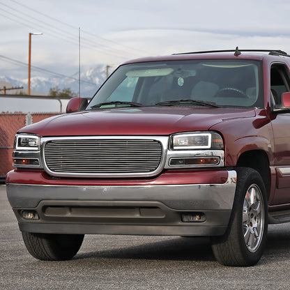 Ronnin - Fits 1999-2007 GMC Sierra Yukon XL Denali Upgraded Replacement LED Tube Running Lights Projector Headlights Assembly Pair | Black