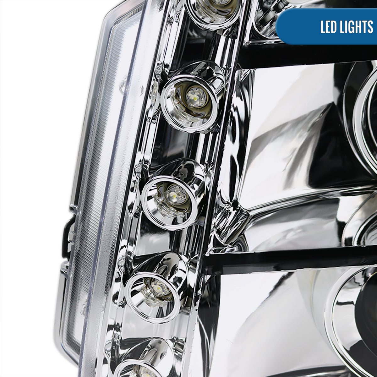 Ronnin - Compatible con GMC Yukon XL 1500 2500 SLT Denali 2007-2014 Proyector de faros con luces LED, par | Cromado