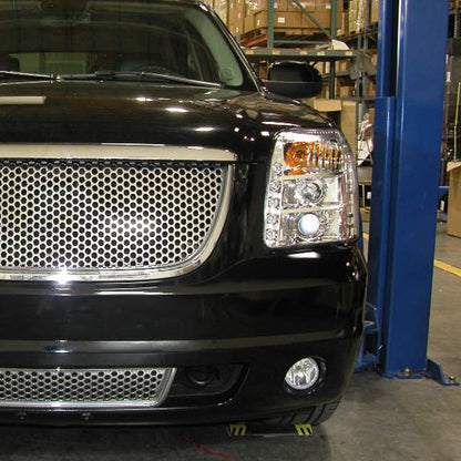 Ronnin - Compatible con GMC Yukon XL 1500 2500 SLT Denali 2007-2014 Proyector de faros con luces LED, par | Cromado