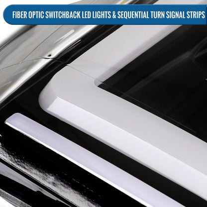 Ronnin - Fits 2007-2014 GMC Yukon XL 1500 2500 Upgraded LED Tube Switchback Sequential Turn Signal Projector Headlights Assembly Pair | Gloss Black