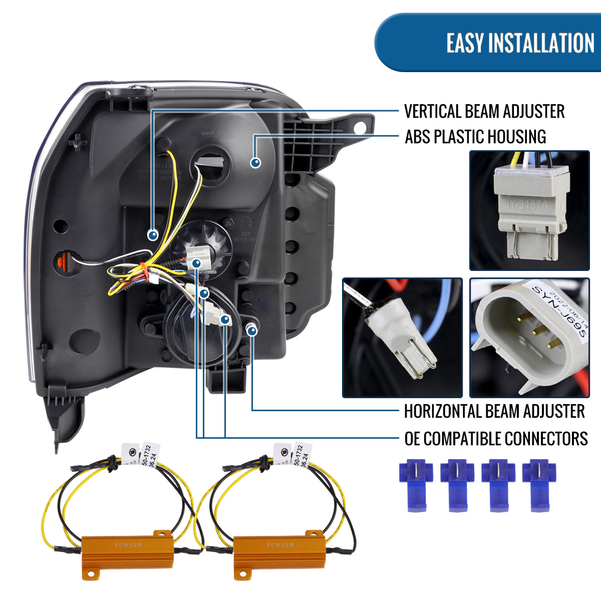 Ronnin - Fits 2007-2014 GMC Yukon XL 1500 2500 Upgraded LED Tube Switchback Sequential Turn Signal Projector Headlights Assembly Pair | Gloss Black