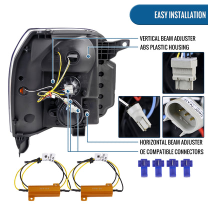 Ronnin - Fits 2007-2014 GMC Yukon XL 1500 2500 Upgraded LED Tube Switchback Sequential Turn Signal Projector Headlights Assembly Pair | Gloss Black